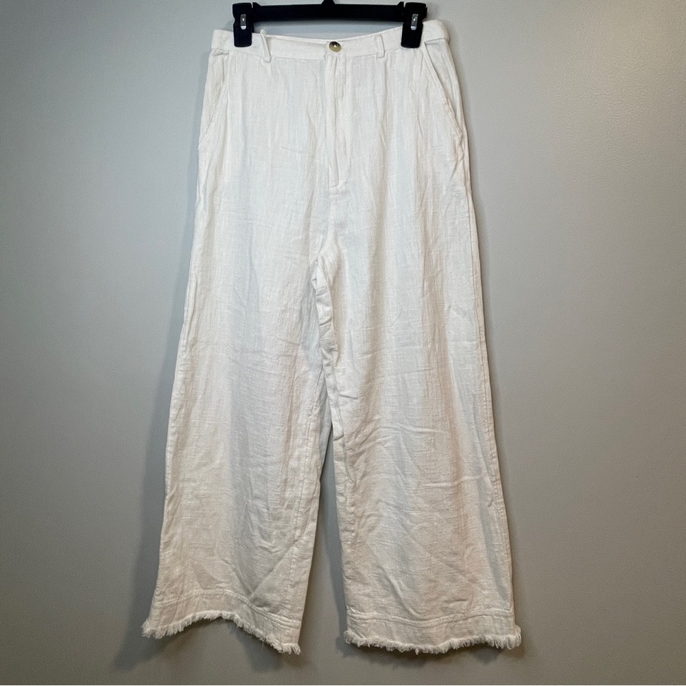 Urban Outfitters Womens Pants Size 6 White Wide Leg Belted Pants 100% Cotton